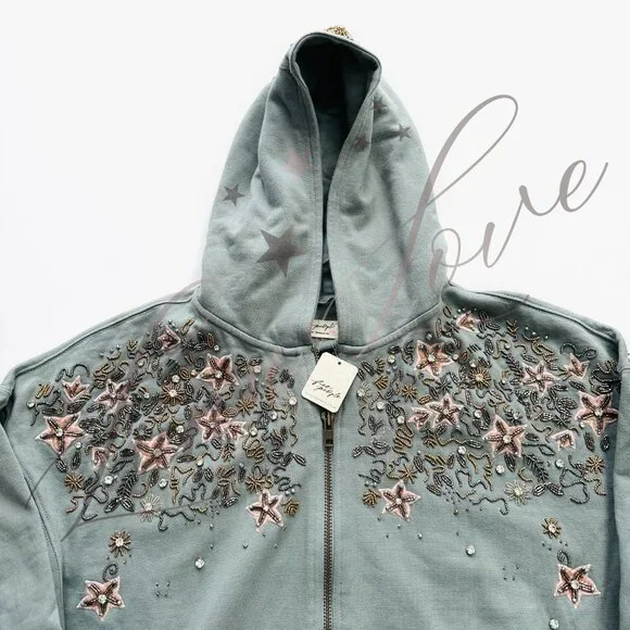 FREE PEOPLE Glitter Oversized Embellished Hoodie NWT - Picture 5 of 16